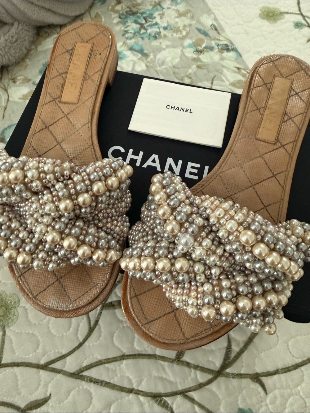 CHANEL AUTHENTIC CASCADE OF PEARLS MULES